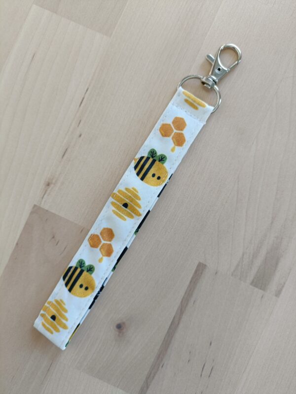 Porte-clés dragonne en coton Biologique motif abeille bee happy