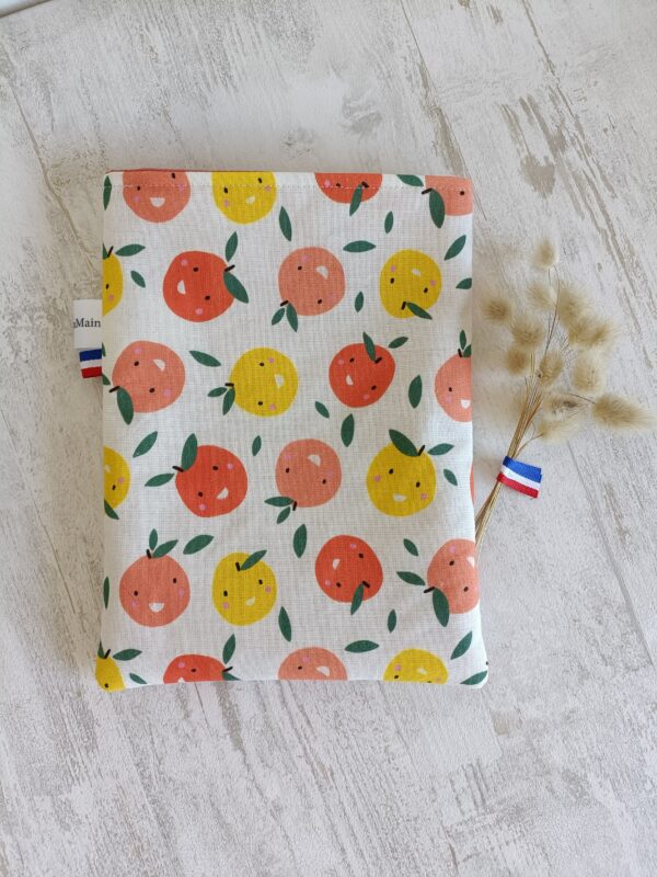 Protège livre de poche en coton biologique, motif pommes multicolores