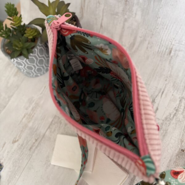 sac à main velours côtelé dahlia fleurs velours rose intérieur